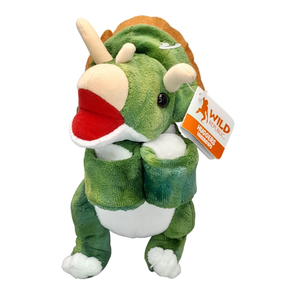 Wild Republic Huggers Triceratops Slap Bracelet Plush Dinosaur Green 8 inch NWT